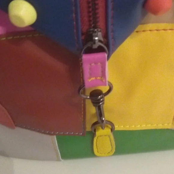 Boho Multicolor Patchwork Leather Backpack | Colorful Festival Cottagecore Y2K - Picture 5 of 16